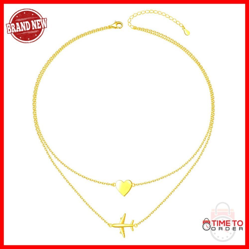 Sterling Silver Airplane Choker Necklace 14-16 Inch Flight Attendant Gift